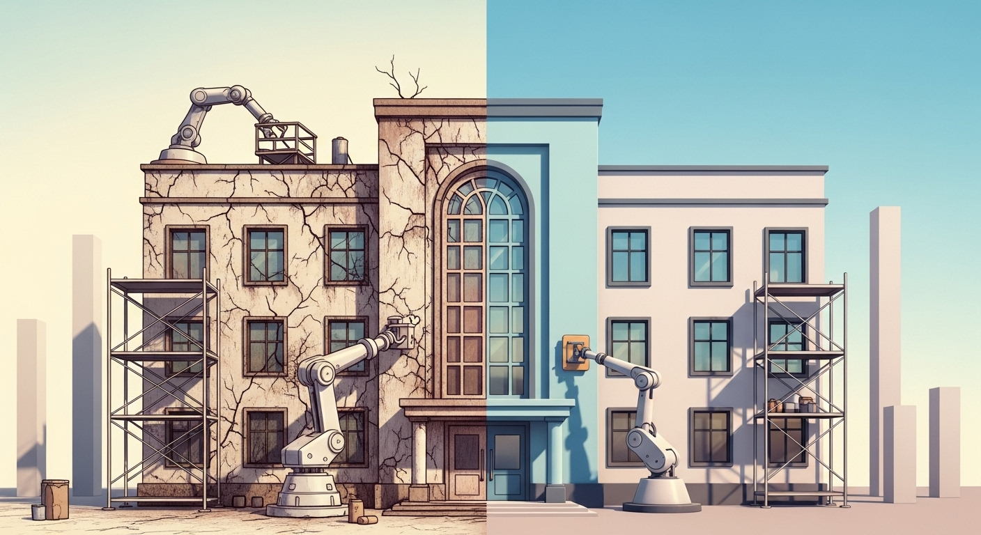 Robots restoring a building